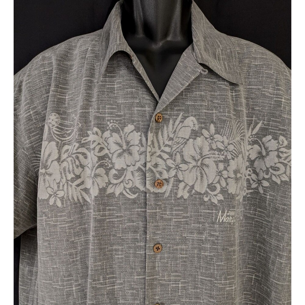 Jimmy Buffet Margaritaville Men's LG 100% Silk Gray Floral Hawaiian Shirt